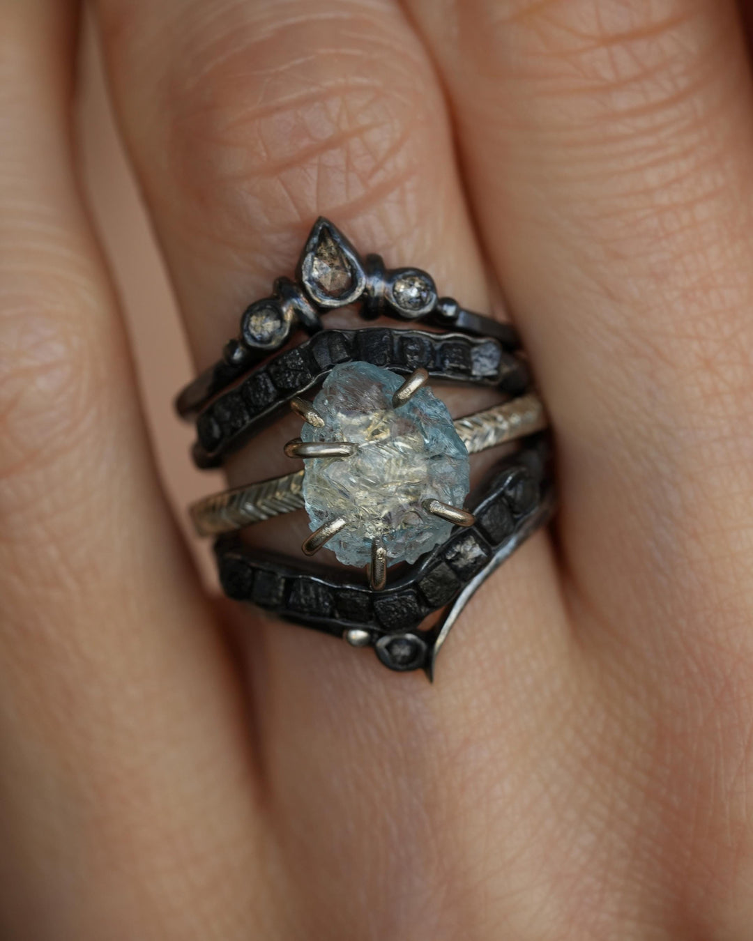 Raw Aquamarine Crystal Gold Ring