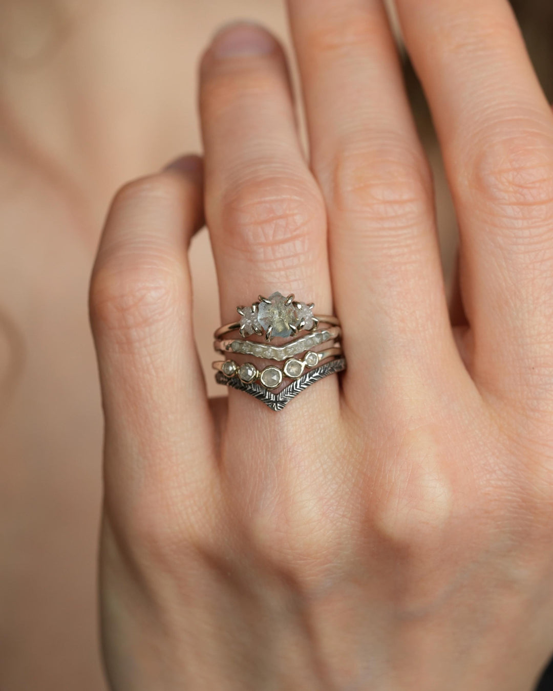 Raw Aquamariner and Diamond Ring