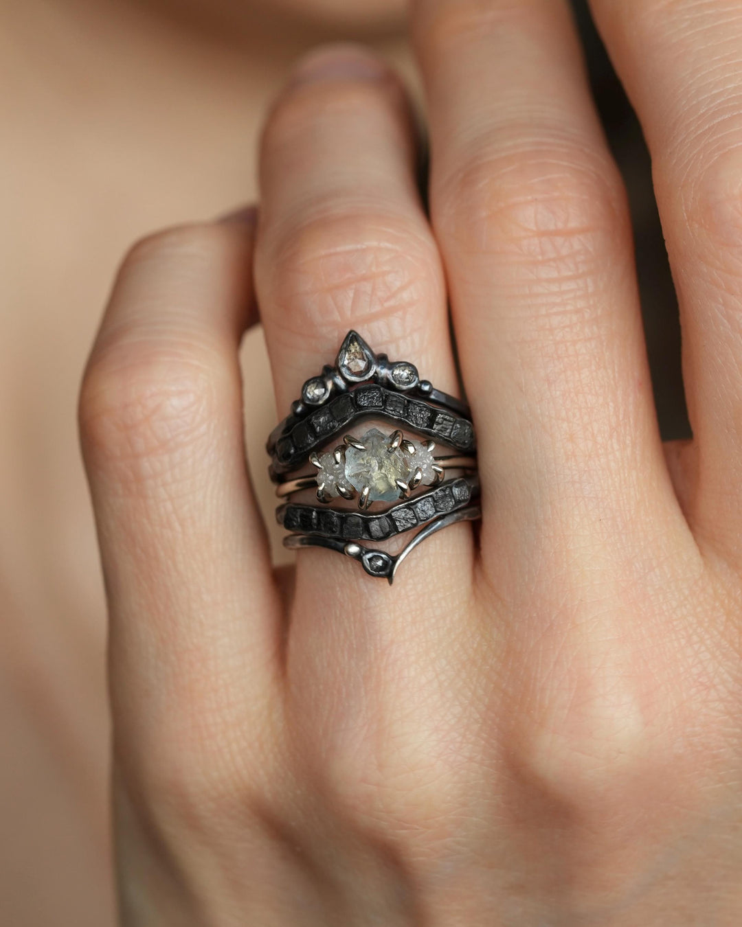 Raw Aquamariner and Diamond Ring