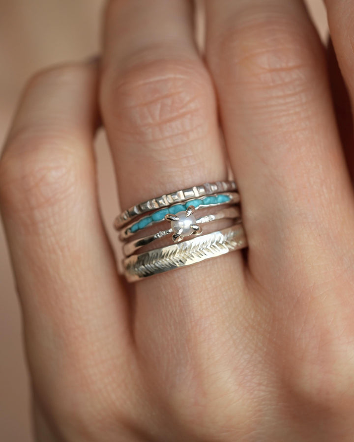 White Pearl and Diamond Ring