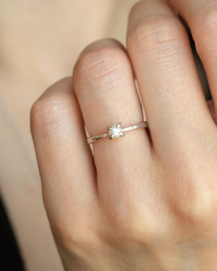 White Pearl and Diamond Ring