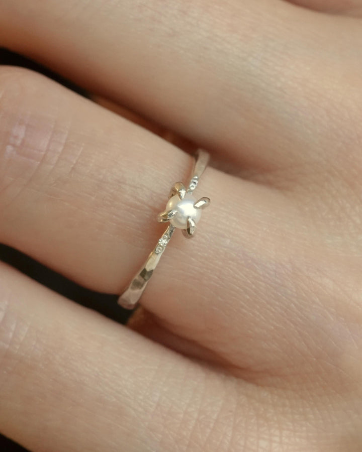 White Pearl and Diamond Ring