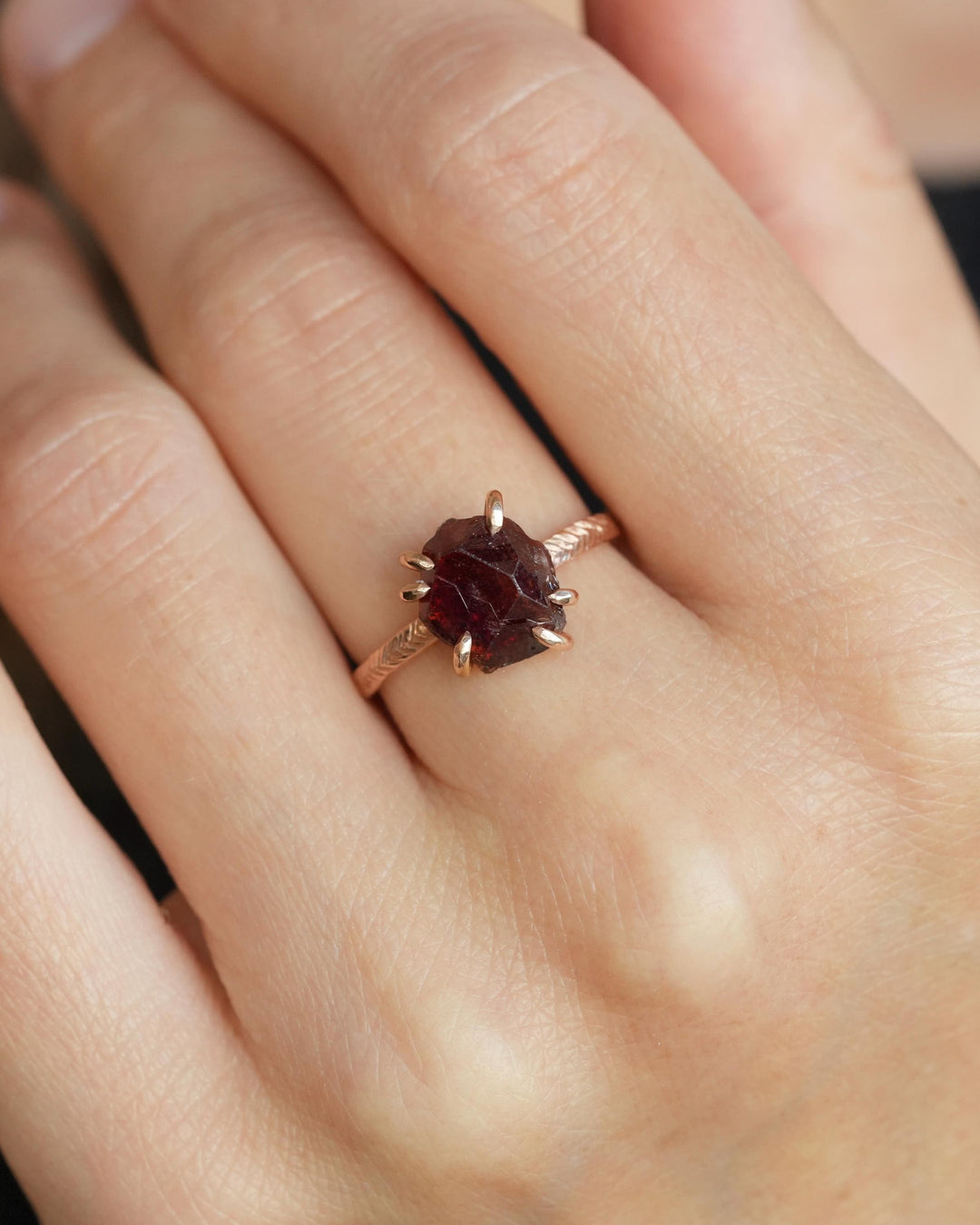 Raw Almandine Garnet Statement Ring