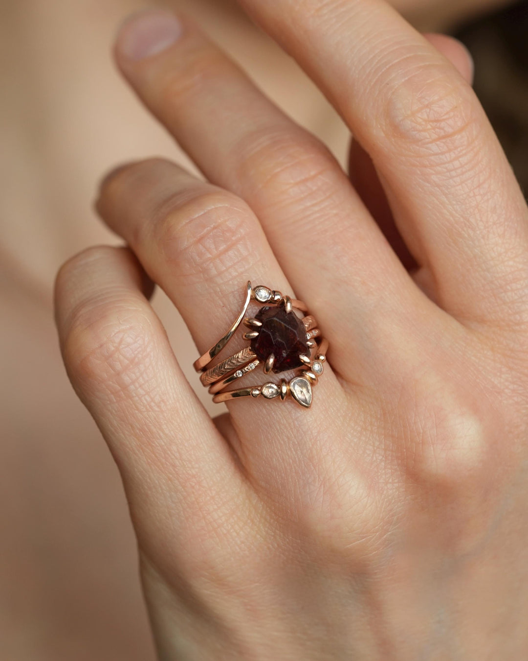 Raw Almandine Garnet Statement Ring