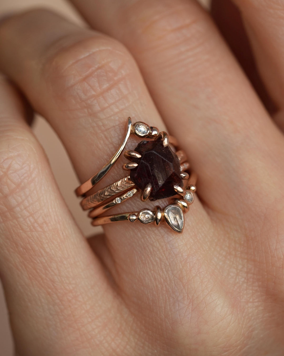 Raw Almandine Garnet Statement Ring