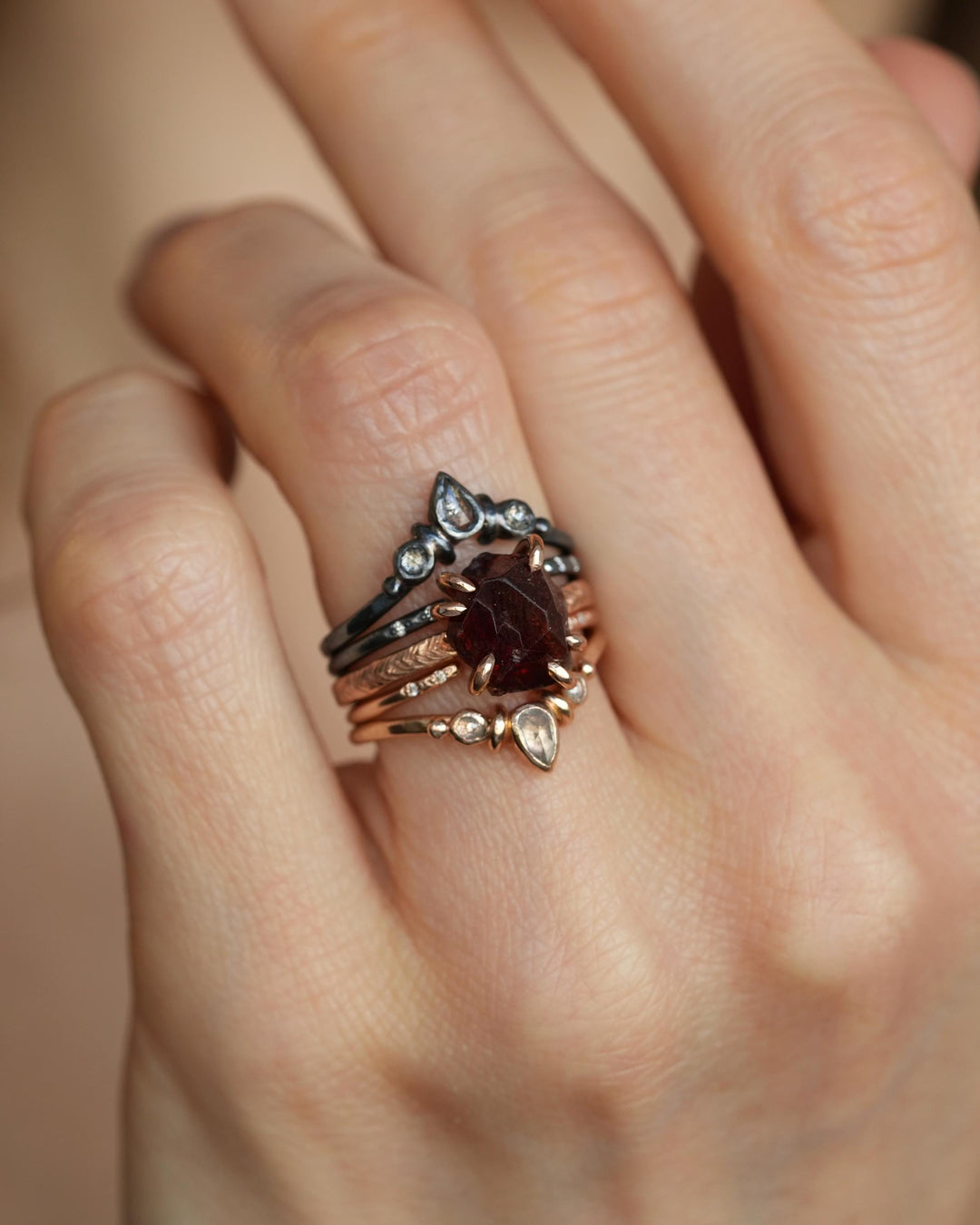 Raw Almandine Garnet Statement Ring
