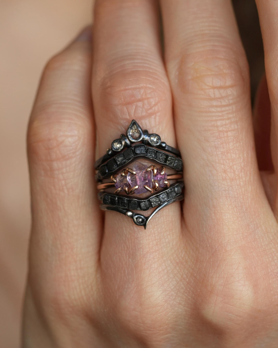 Raw Amethyst Crystal Cluster Ring