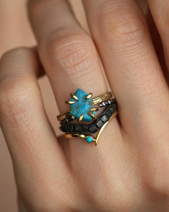 Gold Genuine Turquoise Wave Ring