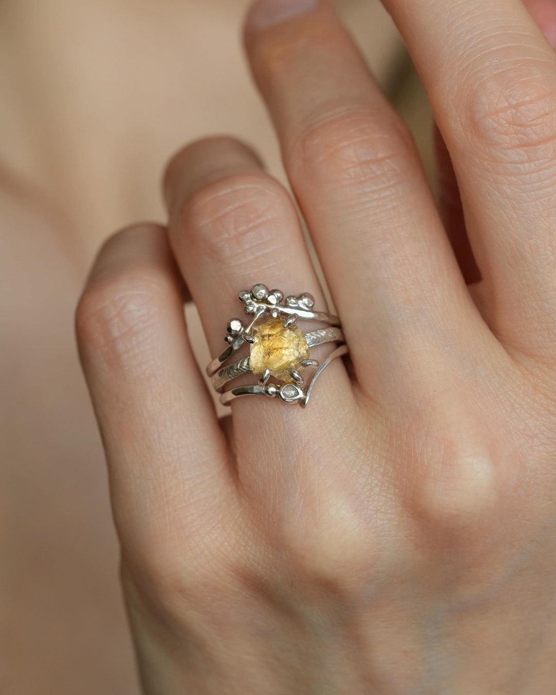 Round White Diamond Chevron Ring