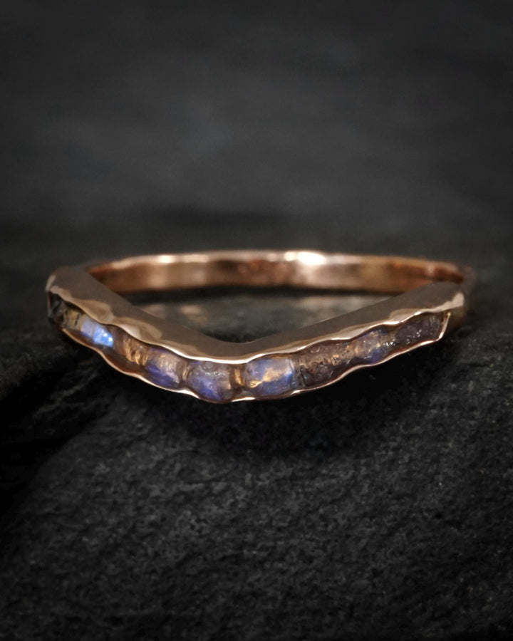 Raw Rainbow Moonstone Wave Ring