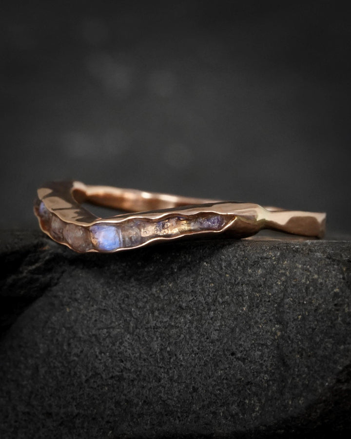 Raw Rainbow Moonstone Wave Ring