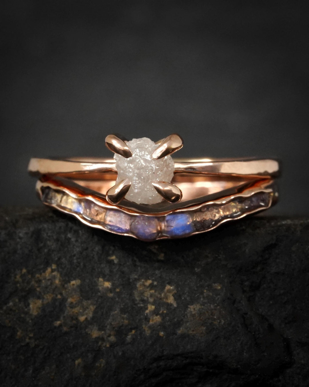 Raw Rainbow Moonstone Wave Ring
