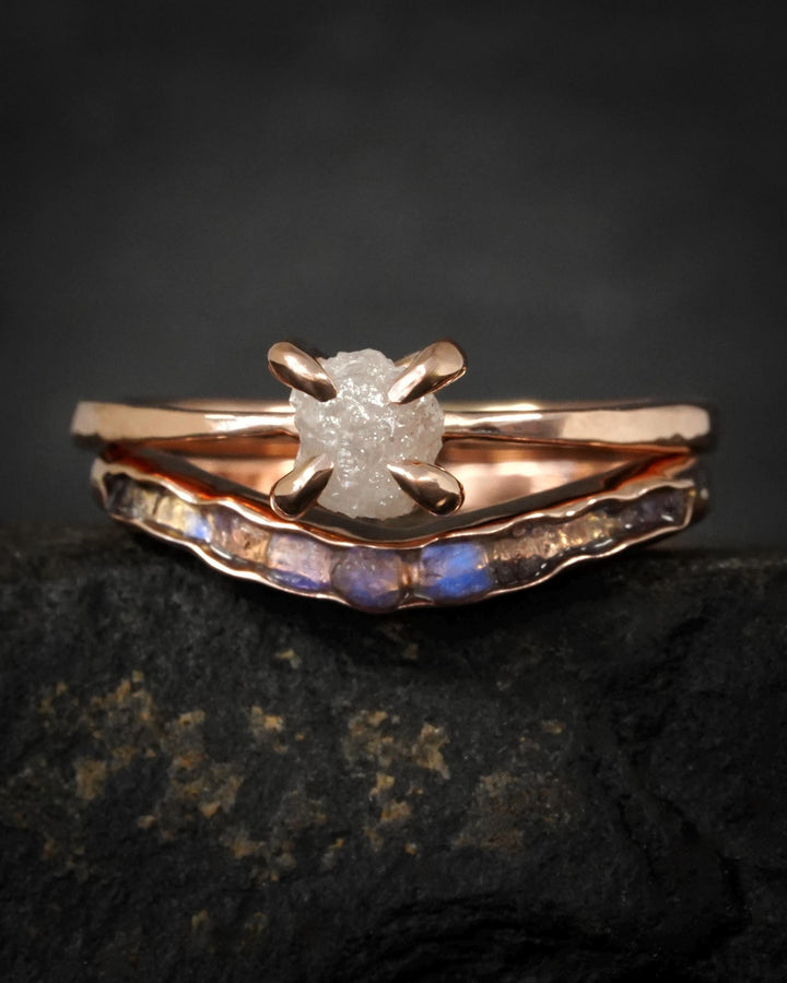 Raw Rainbow Moonstone Wave Ring