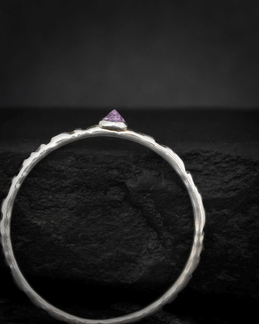 Delicate Round Amethyst Stacking Ring