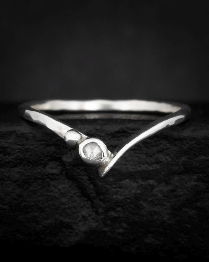 Round White Diamond Chevron Ring