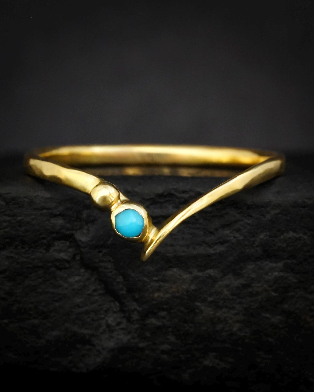 Gold Genuine Turquoise Wave Ring