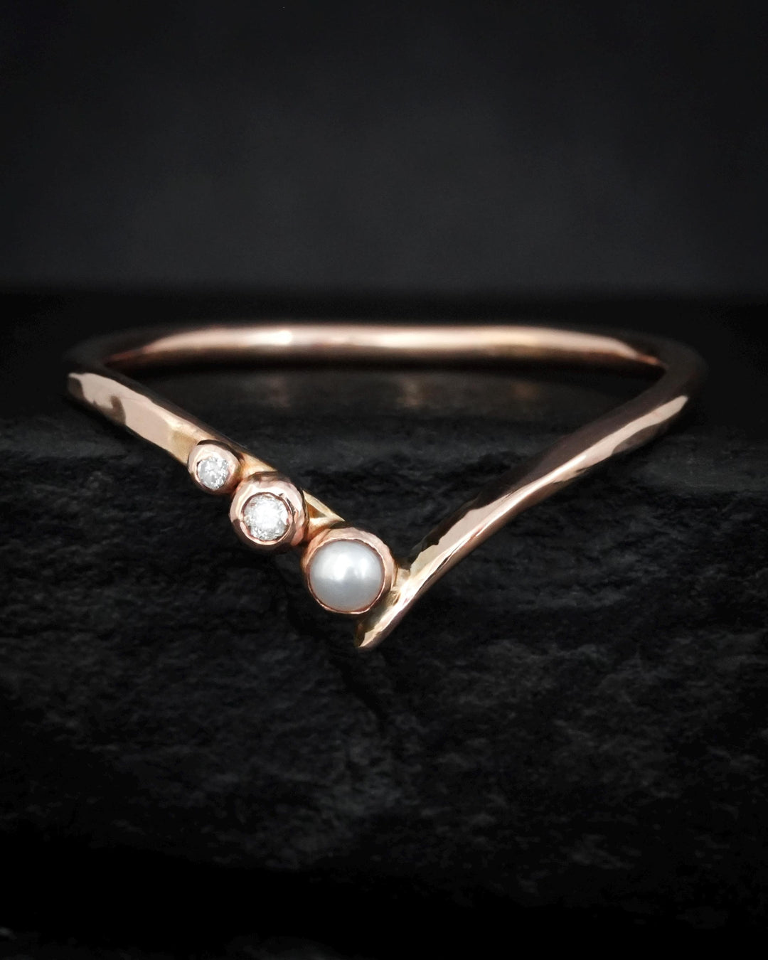 Asymmetrical Dainty Pearl Wave Ring