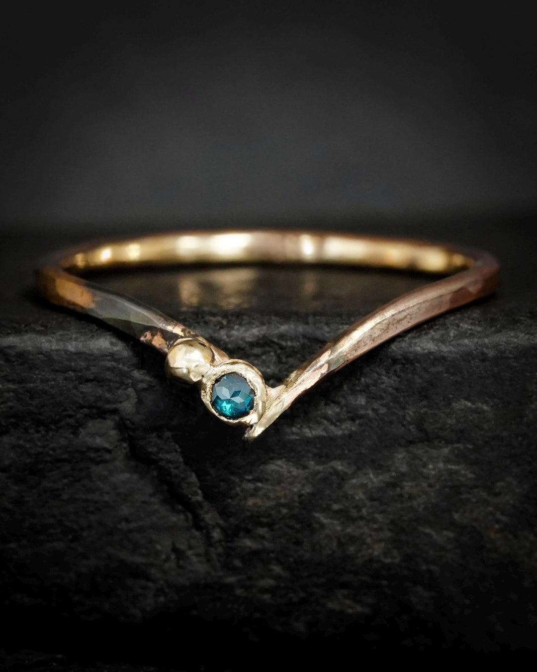 Round Blue Diamond Chevron Ring