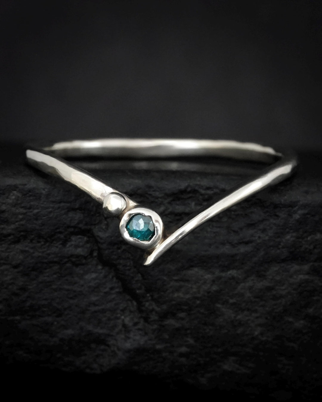 Round Blue Diamond Chevron Ring