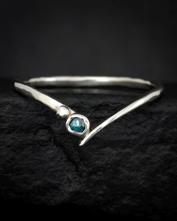 Round Blue Diamond Chevron Ring