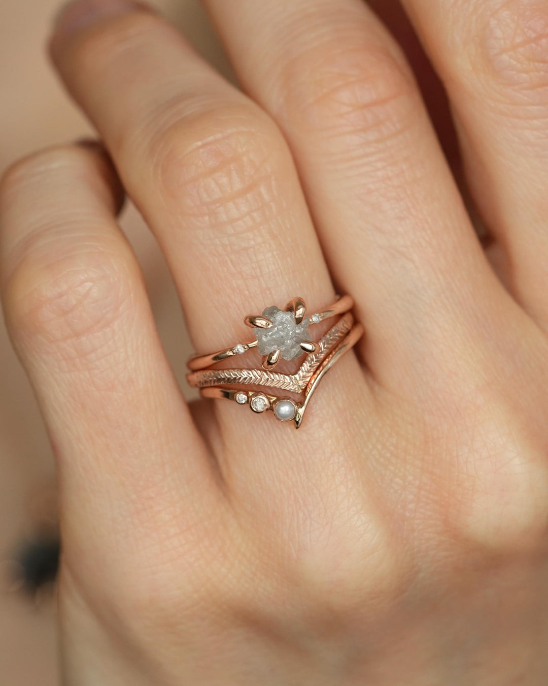 Asymmetrical Dainty Pearl Wave Ring