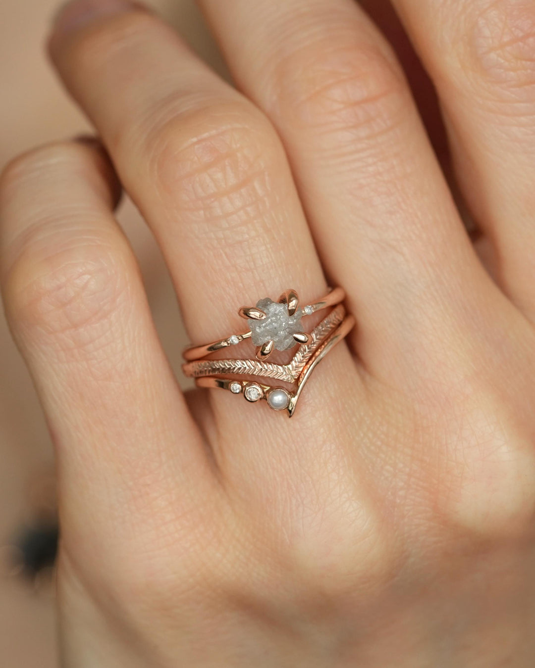 Asymmetrical Dainty Pearl Wave Ring