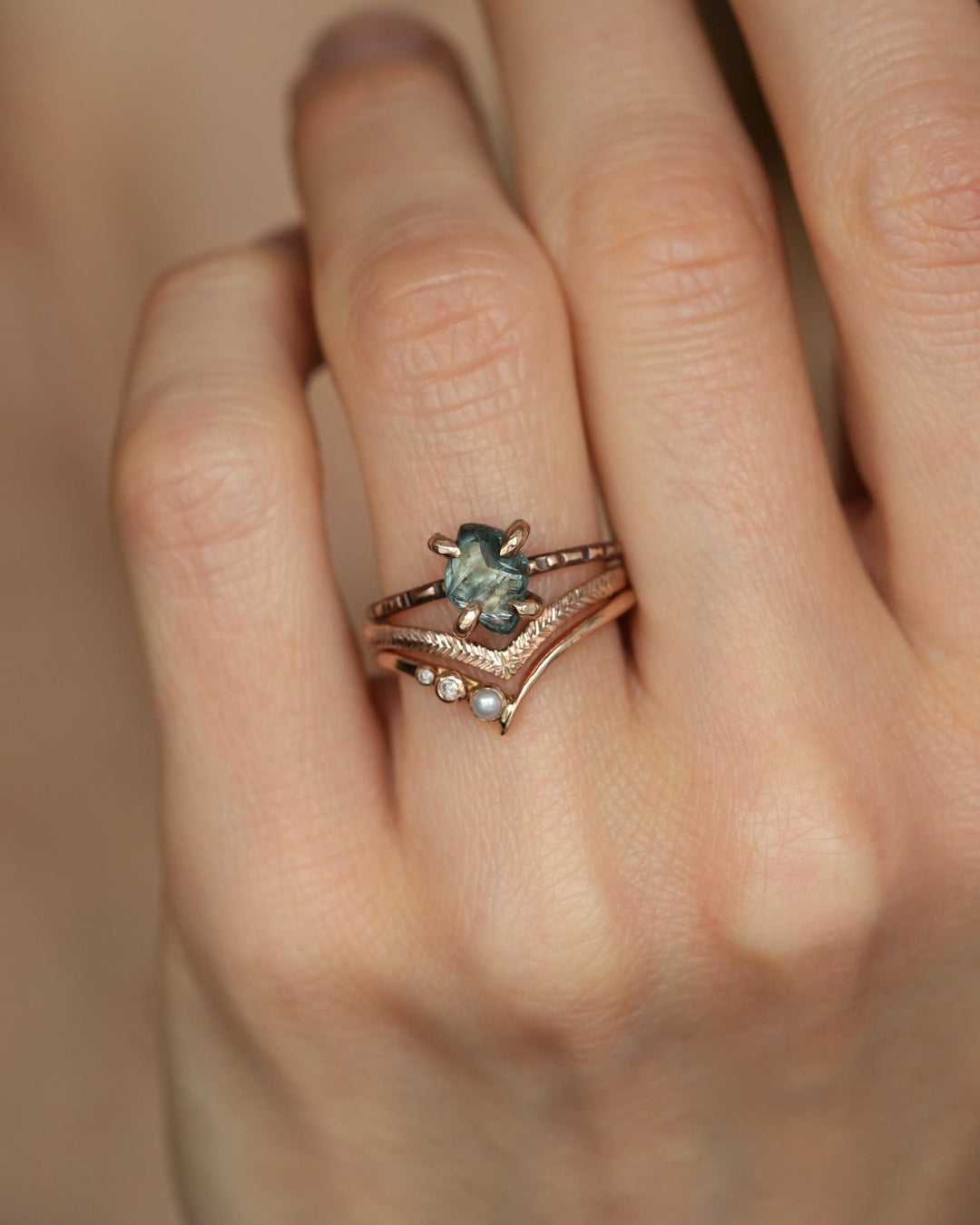 Asymmetrical Dainty Pearl Wave Ring