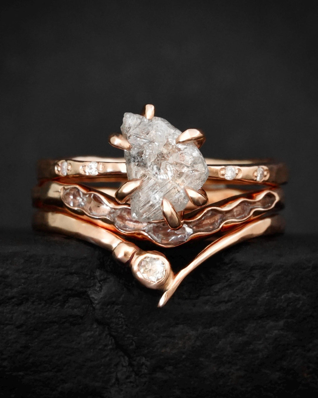 Clear Round Diamond Chevron Ring