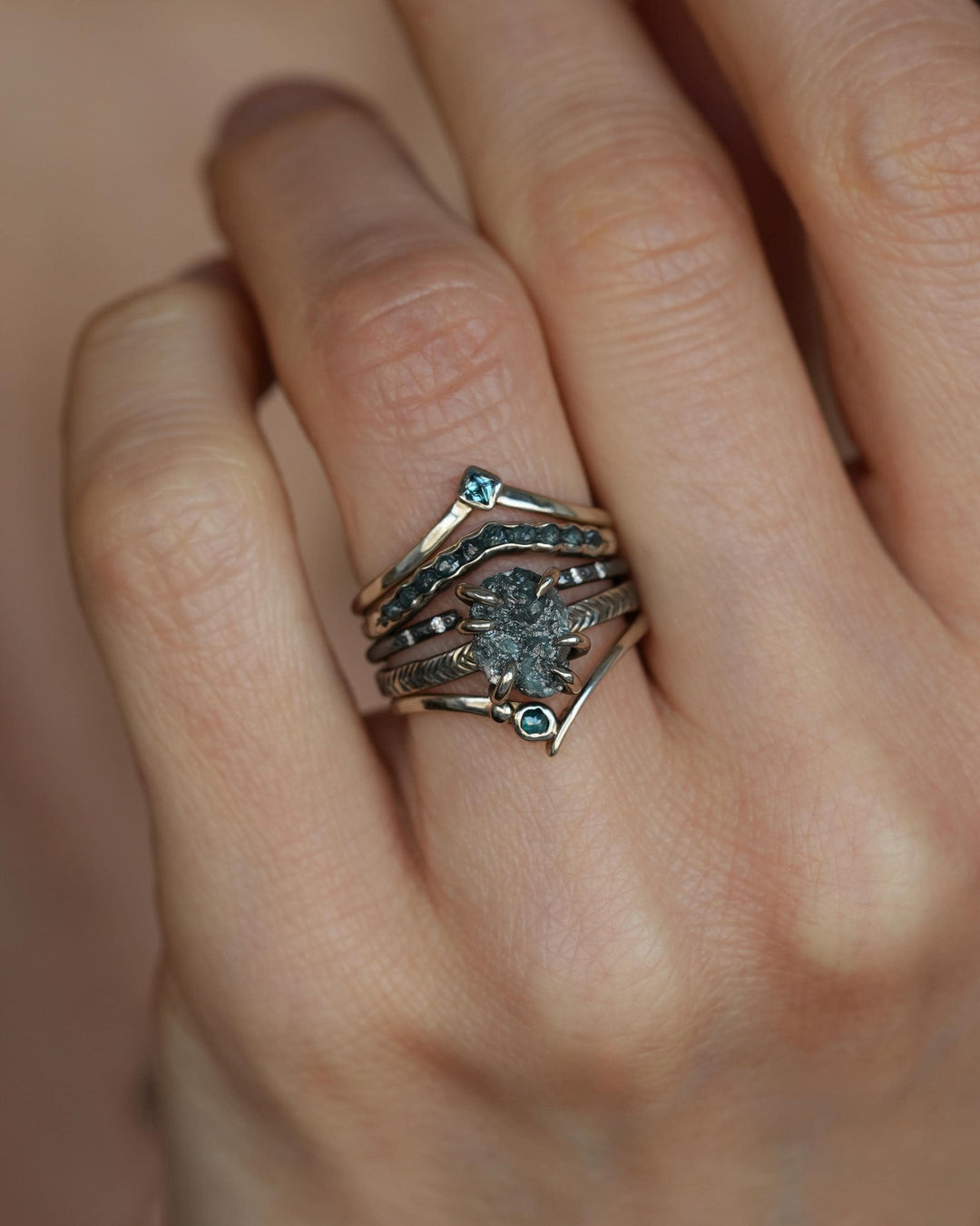 Blue Square Diamond Chevron Ring