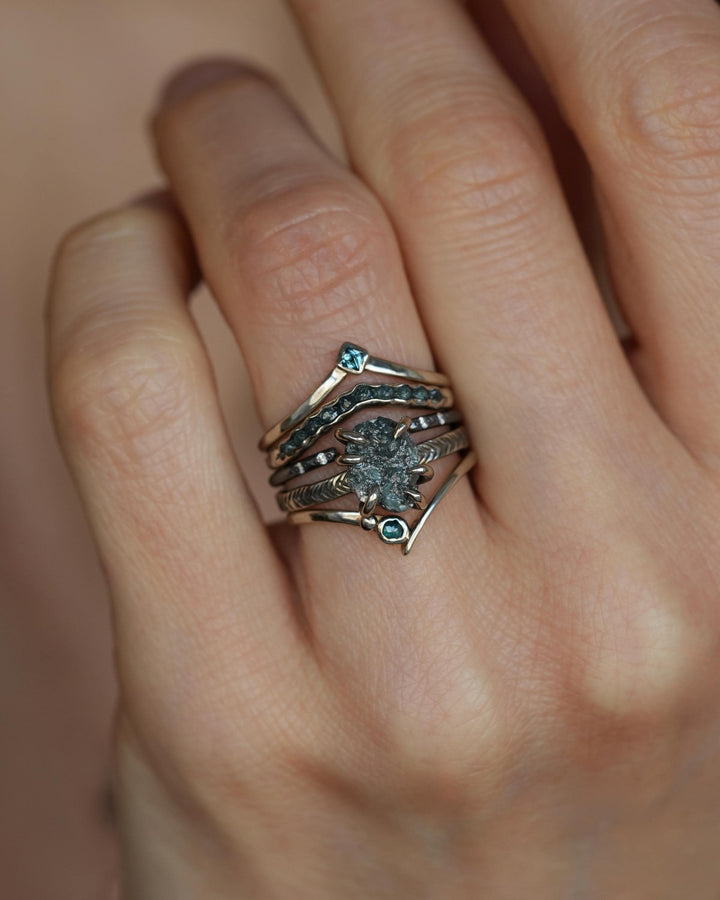 Blue Square Diamond Chevron Ring