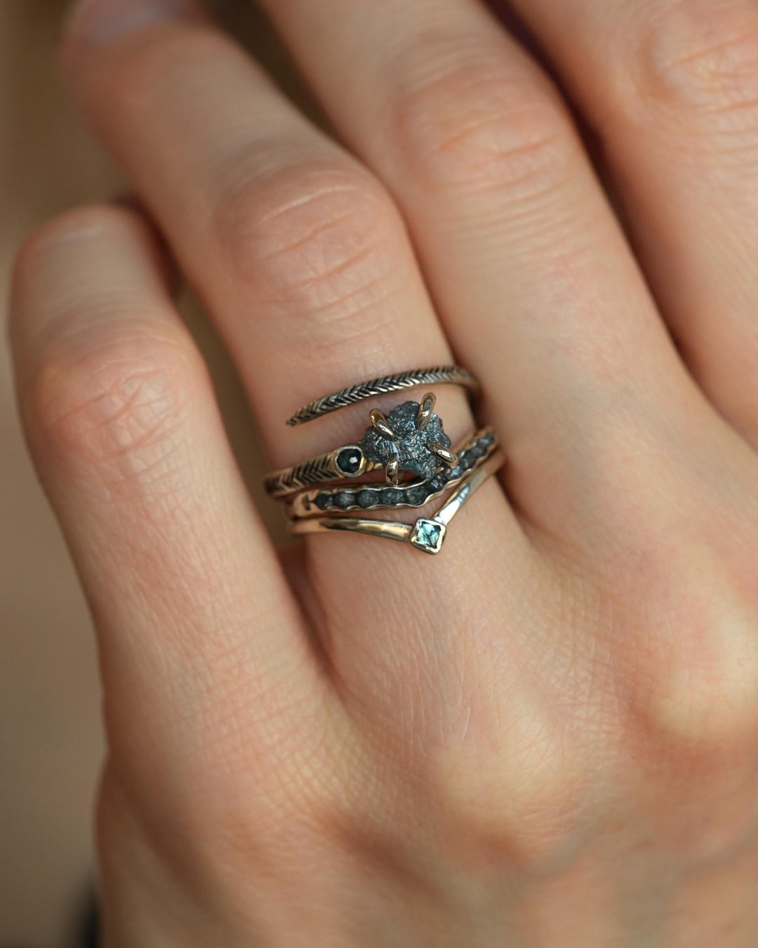 Blue Square Diamond Chevron Ring