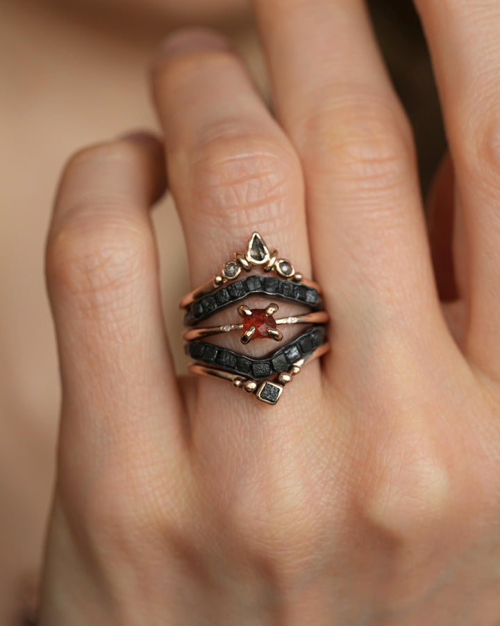 Raw Black Cube Diamond Chevron Ring