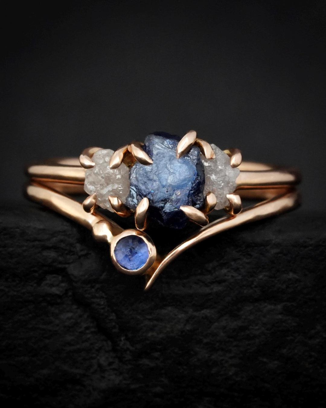 Asymmetrical Blue Sapphire Wave Ring