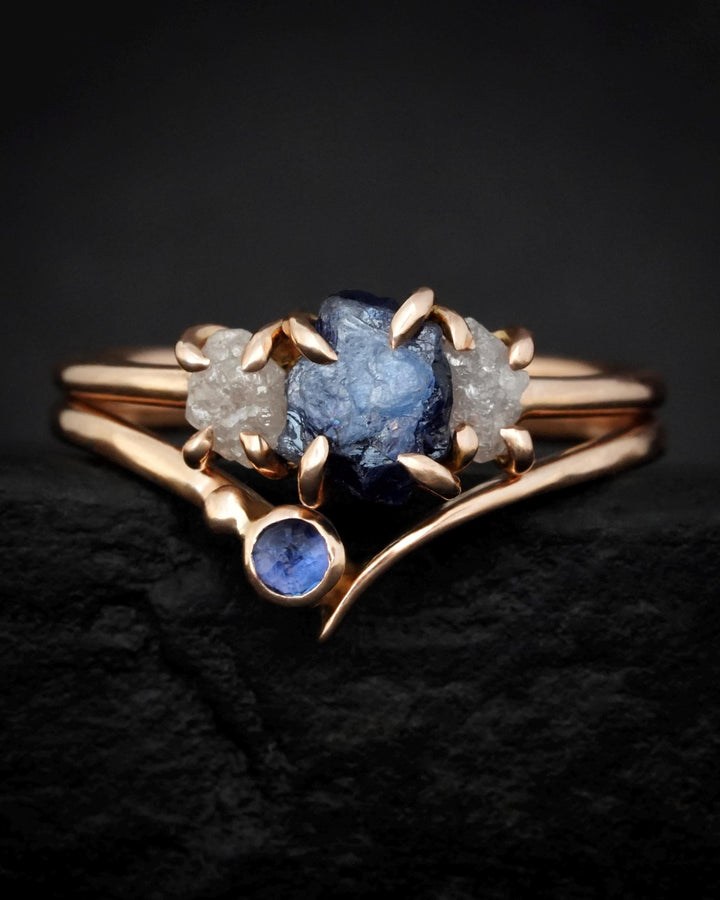 Asymmetrical Blue Sapphire Wave Ring