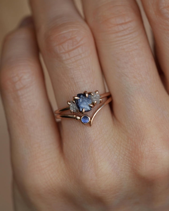 Asymmetrical Blue Sapphire Wave Ring