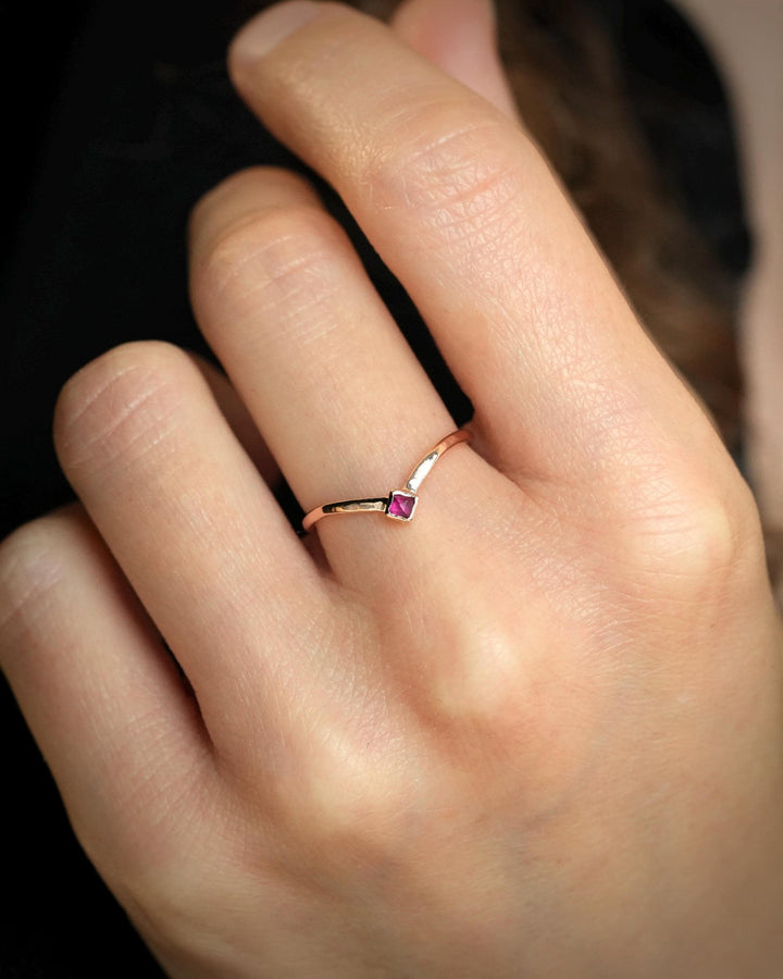 Natural Square Ruby Wave Ring