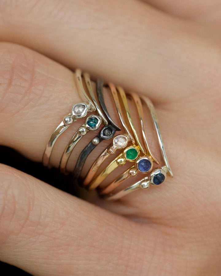 Asymmetrical Round Emerald Chevron Ring