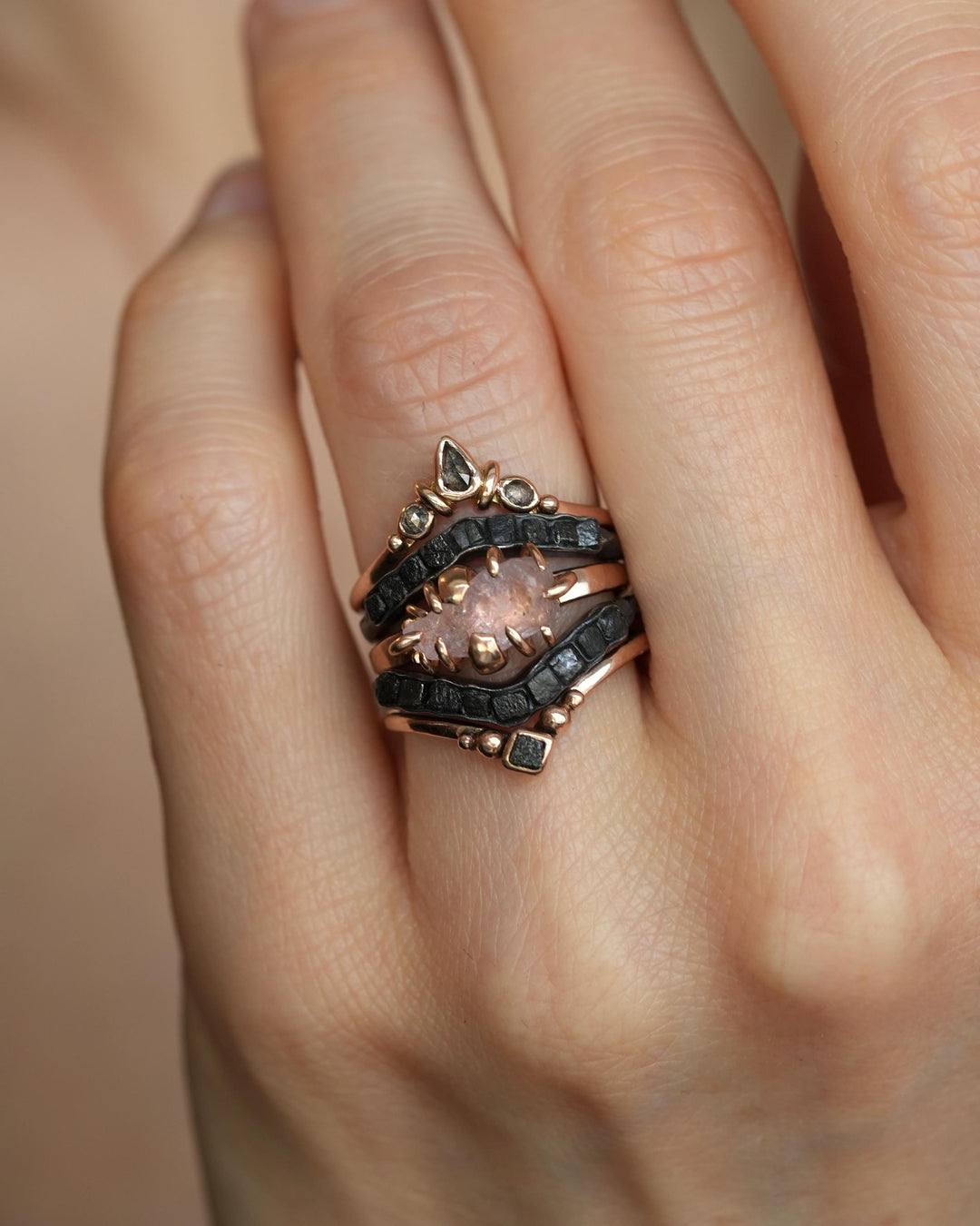 Salt and Pepper Diamond Wave Ring