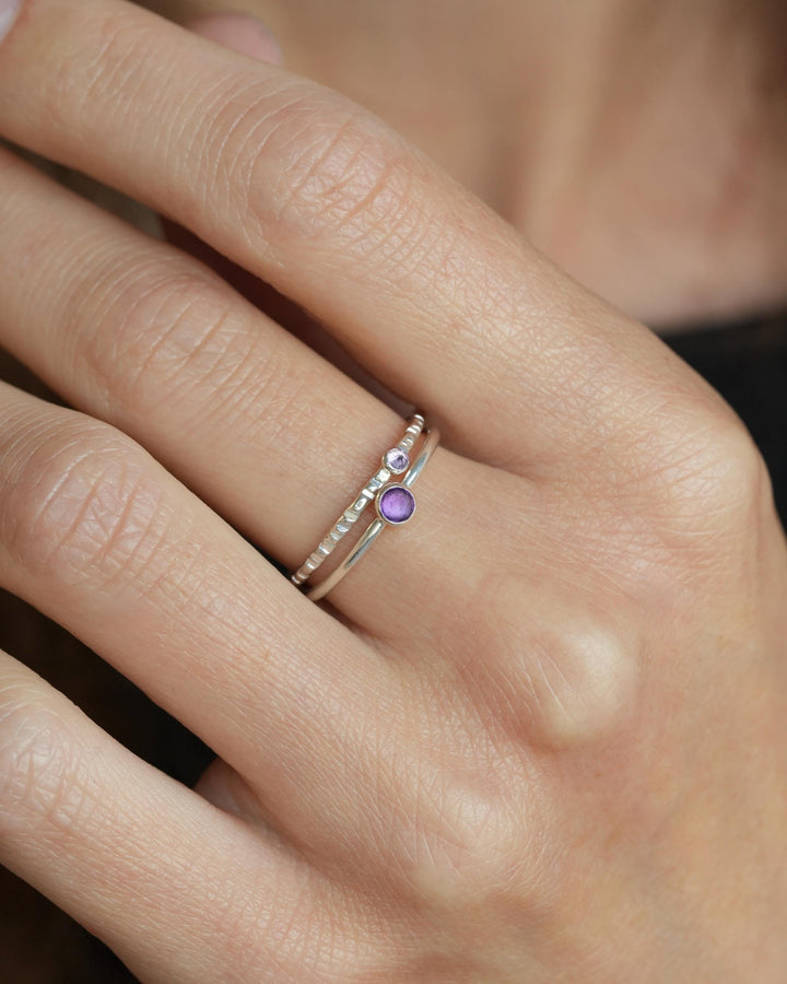 Delicate Round Amethyst Stacking Ring