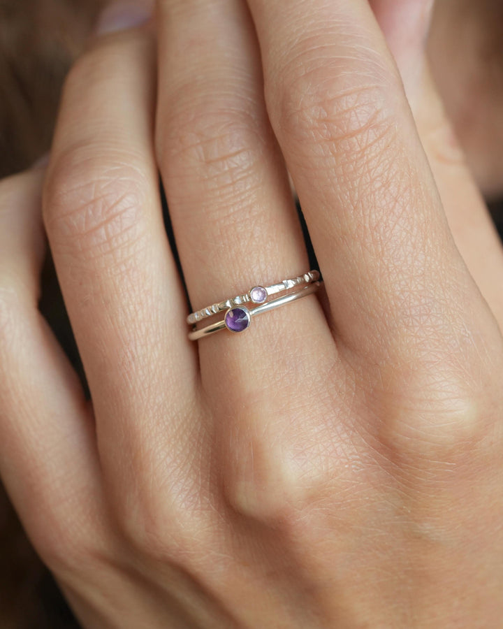 Dainty Round Amethyst Stacking Ring