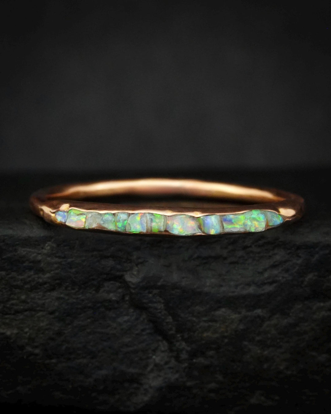 Slim Rustic Raw Opal Band