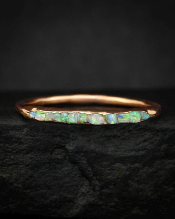 Slim Rustic Raw Opal Band