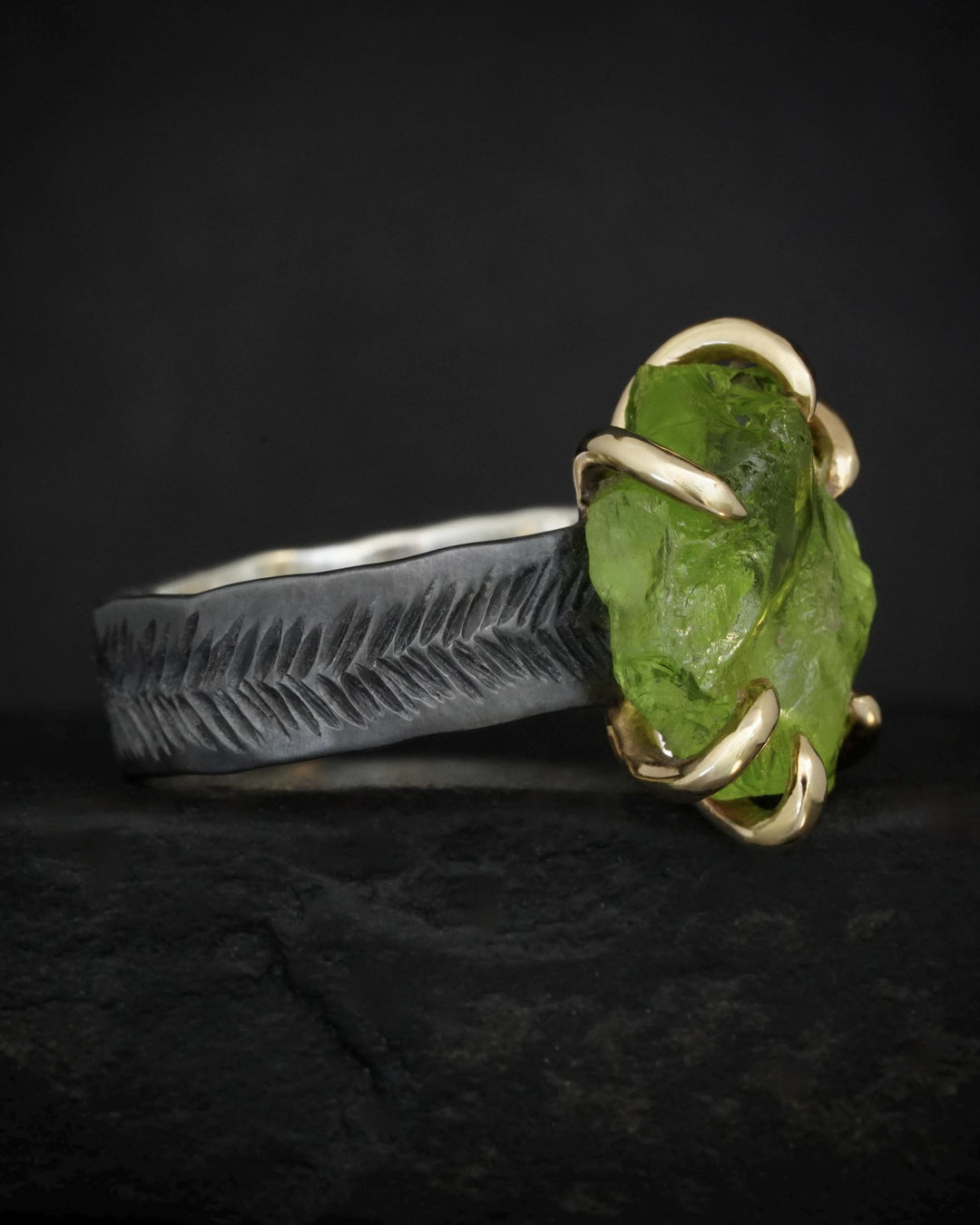 Raw Peridot Statement Ring