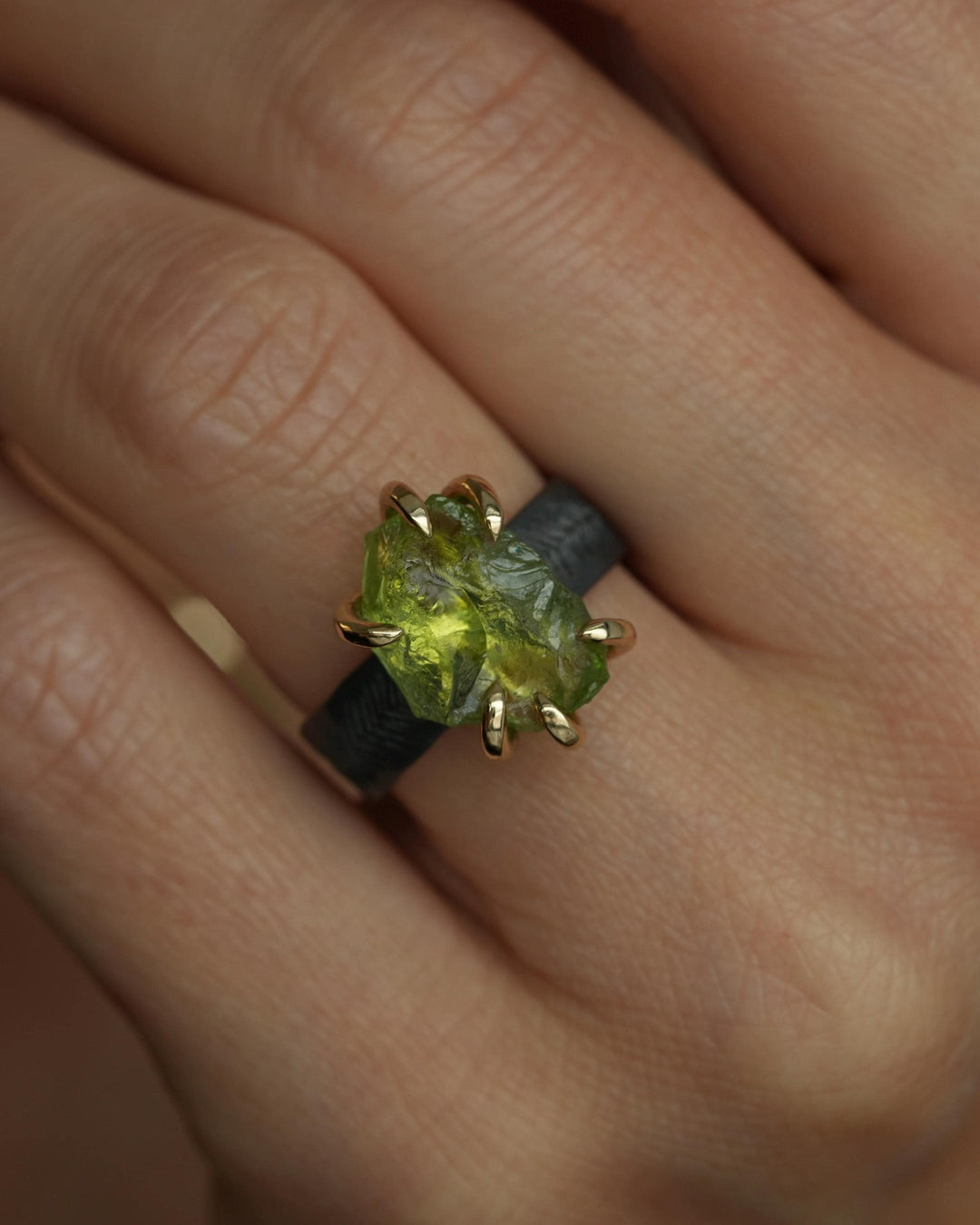 Raw Peridot Statement Ring