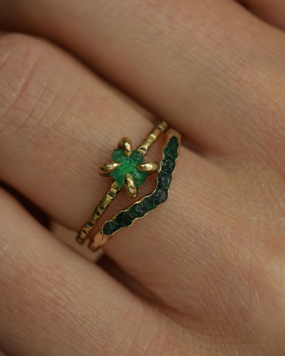 Raw Emerald Crystal Ring