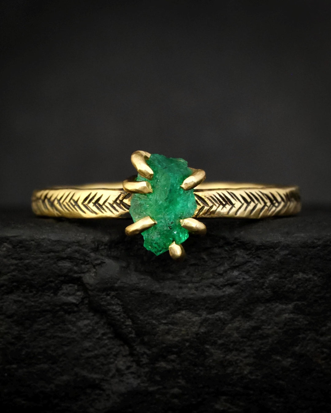 Raw Emerald Crystal Ring