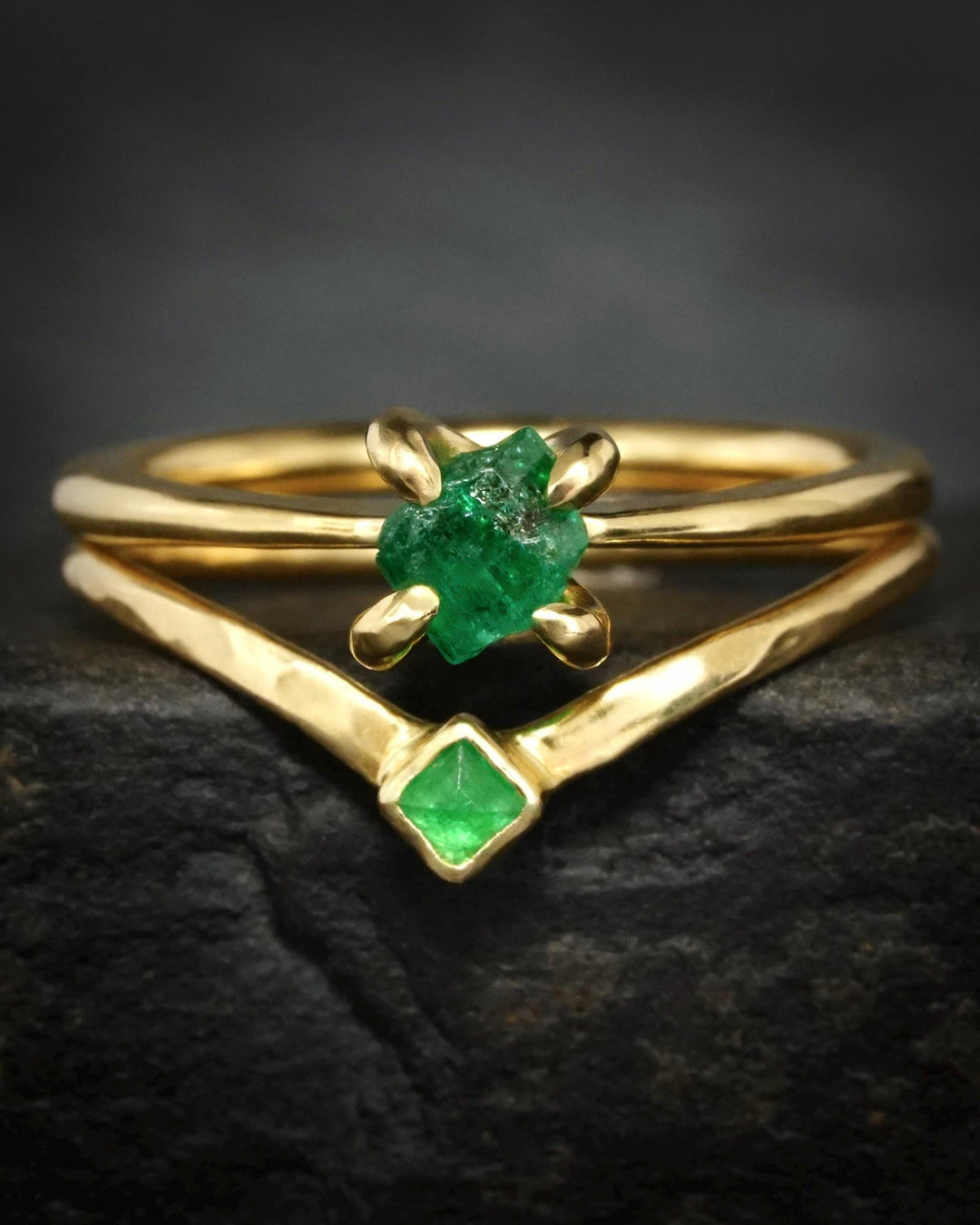 Raw Natural Emerald Crystal Ring