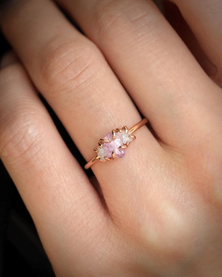 Raw Pink Sapphire And Diamond Ring