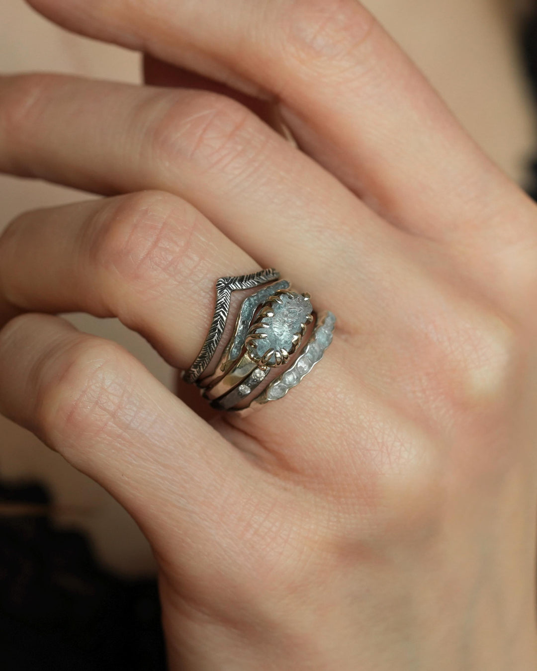 Raw Aquamarine Crystal Statement Ring