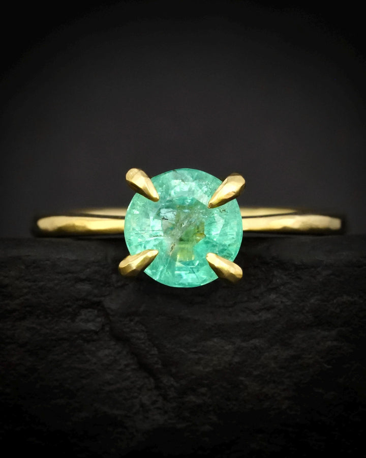 Round Cut Natural Emerald Ring
